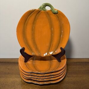 Pier 1 Imports Pumpkin Shaped Serving Platters Ceramic Hand Painted Set Of 6